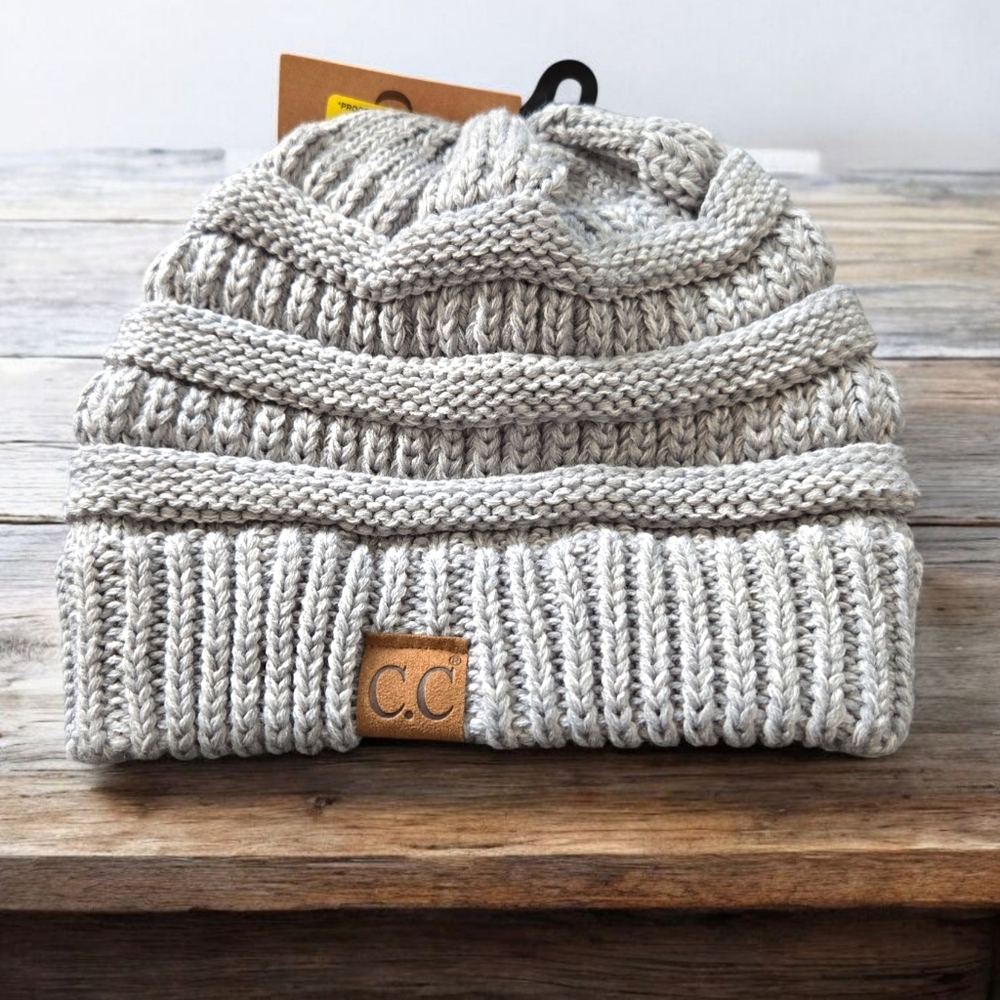 Gray CC Chunky Knit Beanie Athetic Winter Sports Streetwear Grunge Cap NW